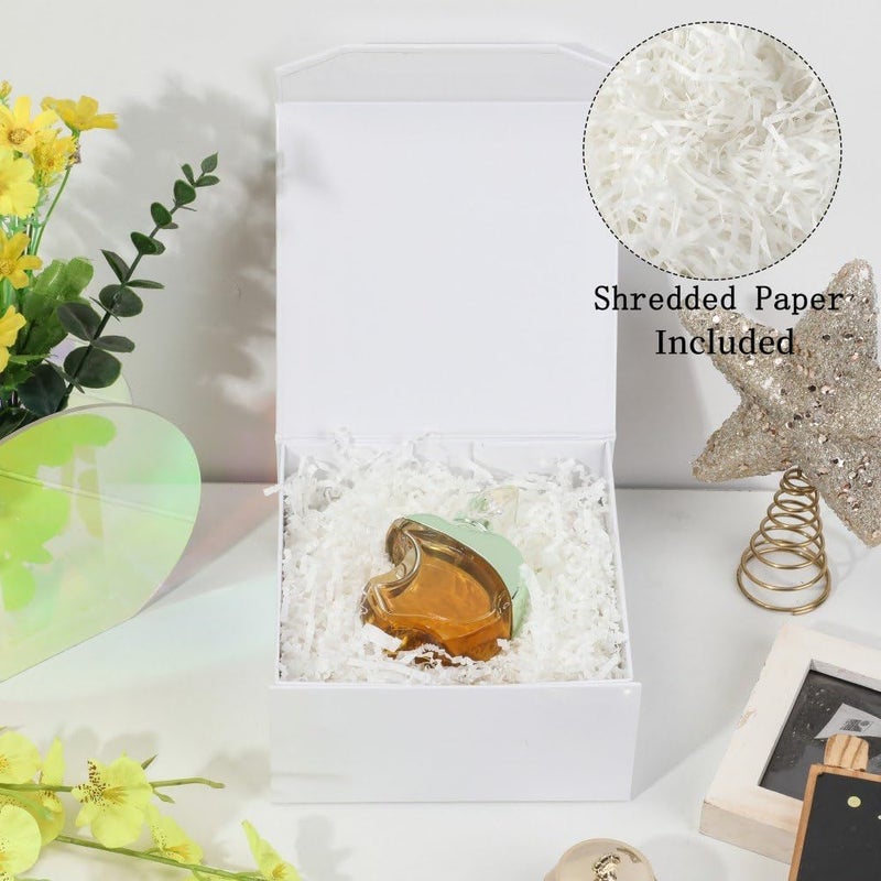 PACKGILO 6 Pcs Small White Gift Box 6x6x3 Inch Magnetic Gift Box Small Magnetic Box with Crinkle Paper White Small Gift Box with Shredded Paper Luxury Gift Boxes with Lids for Presents - Image 2